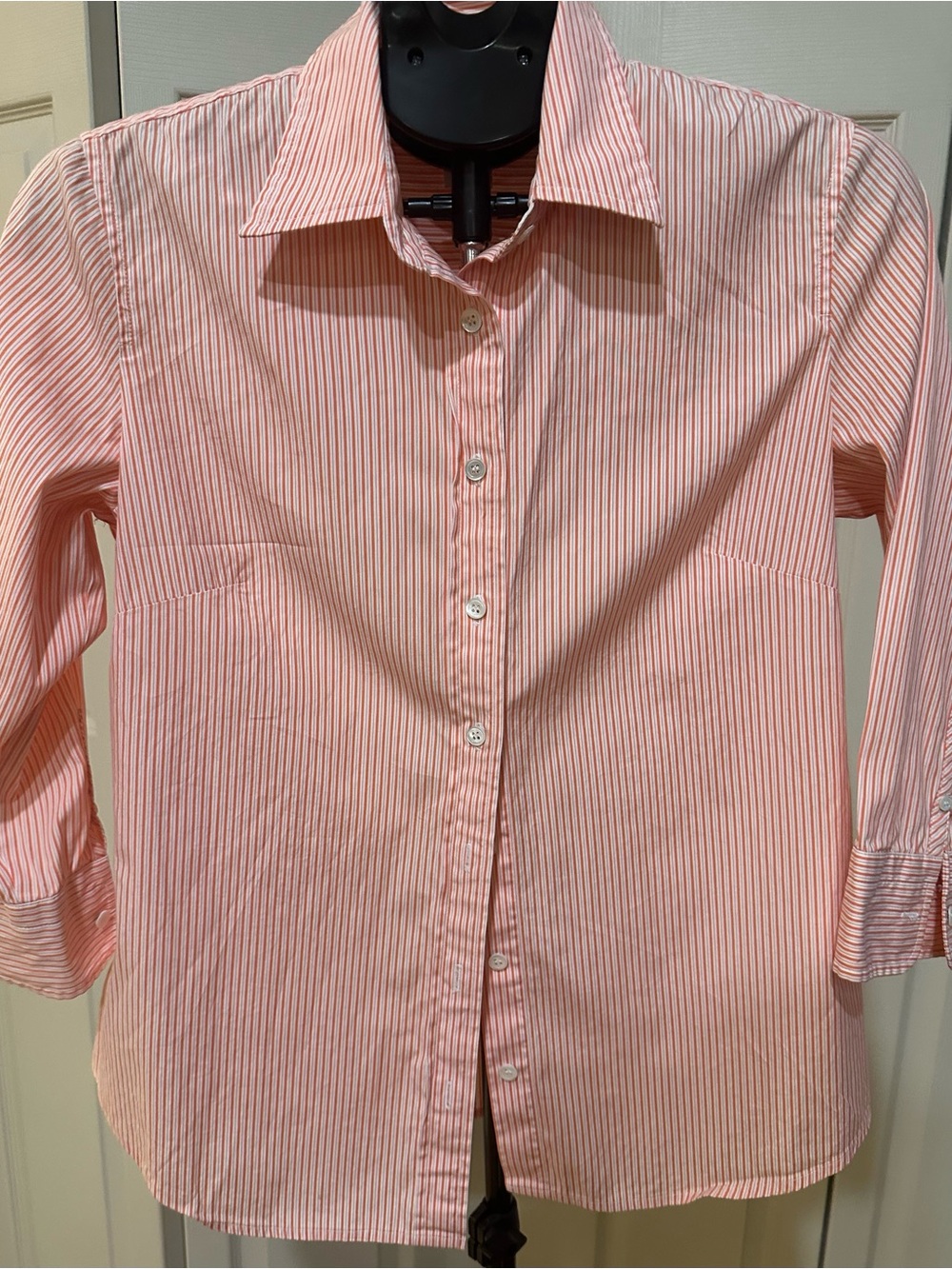 Women’s J. Crew Pink and White Pinstripe Button Down 3/4 Sleeves
